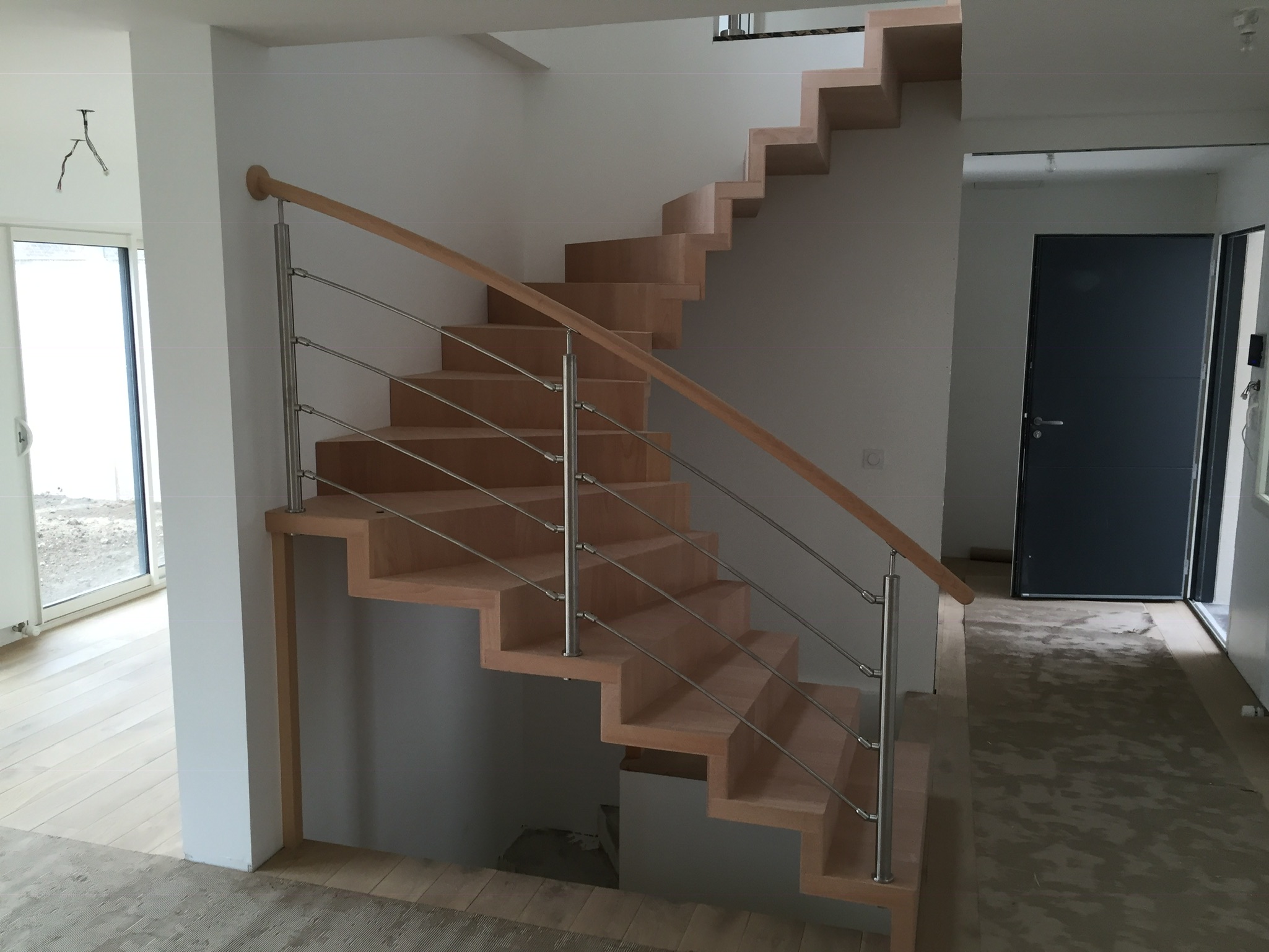 Escalier quart tournant bois inox sur mesure en Corse