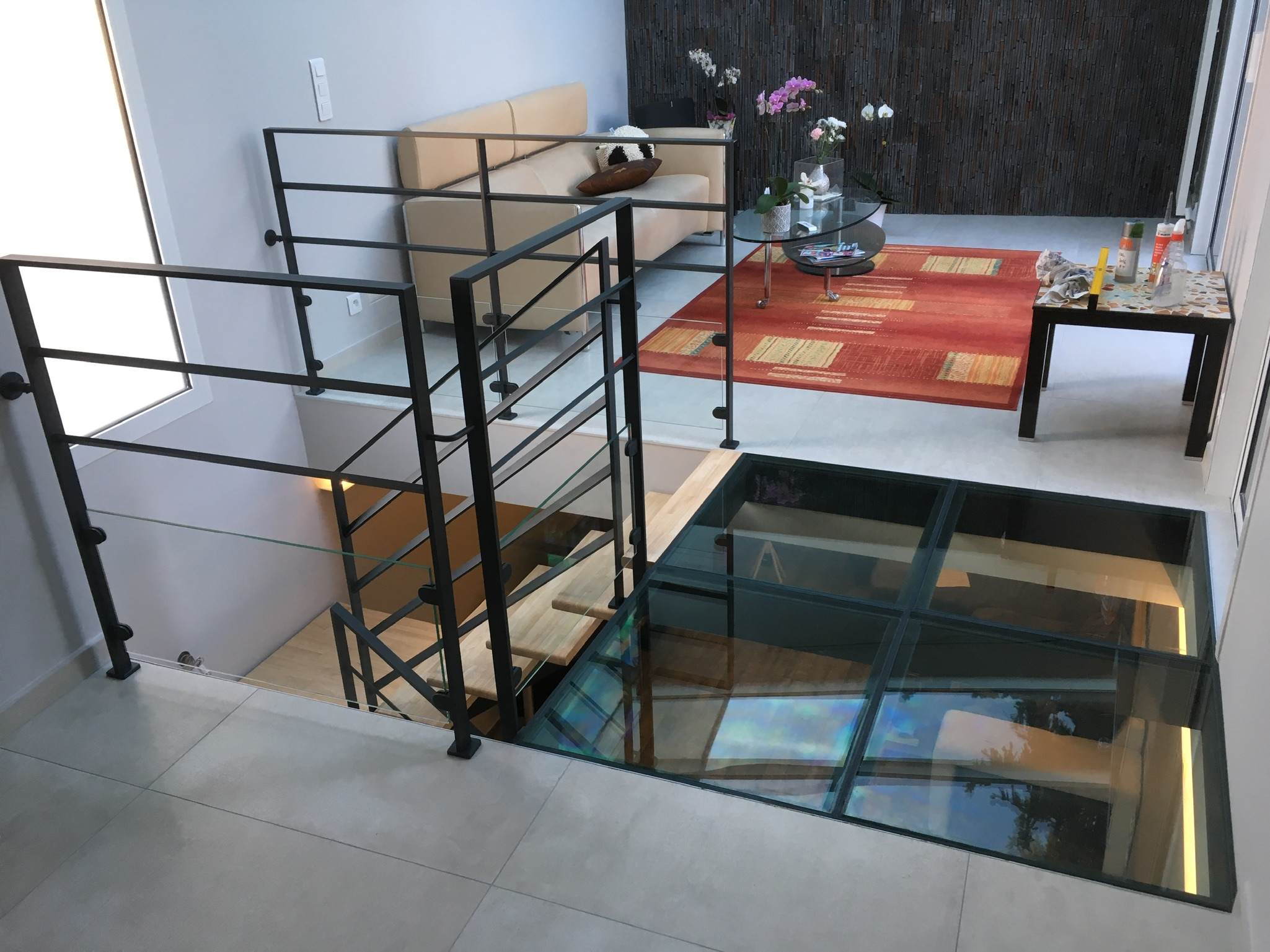 Plancher de verre en 4 panneaux, séjour
